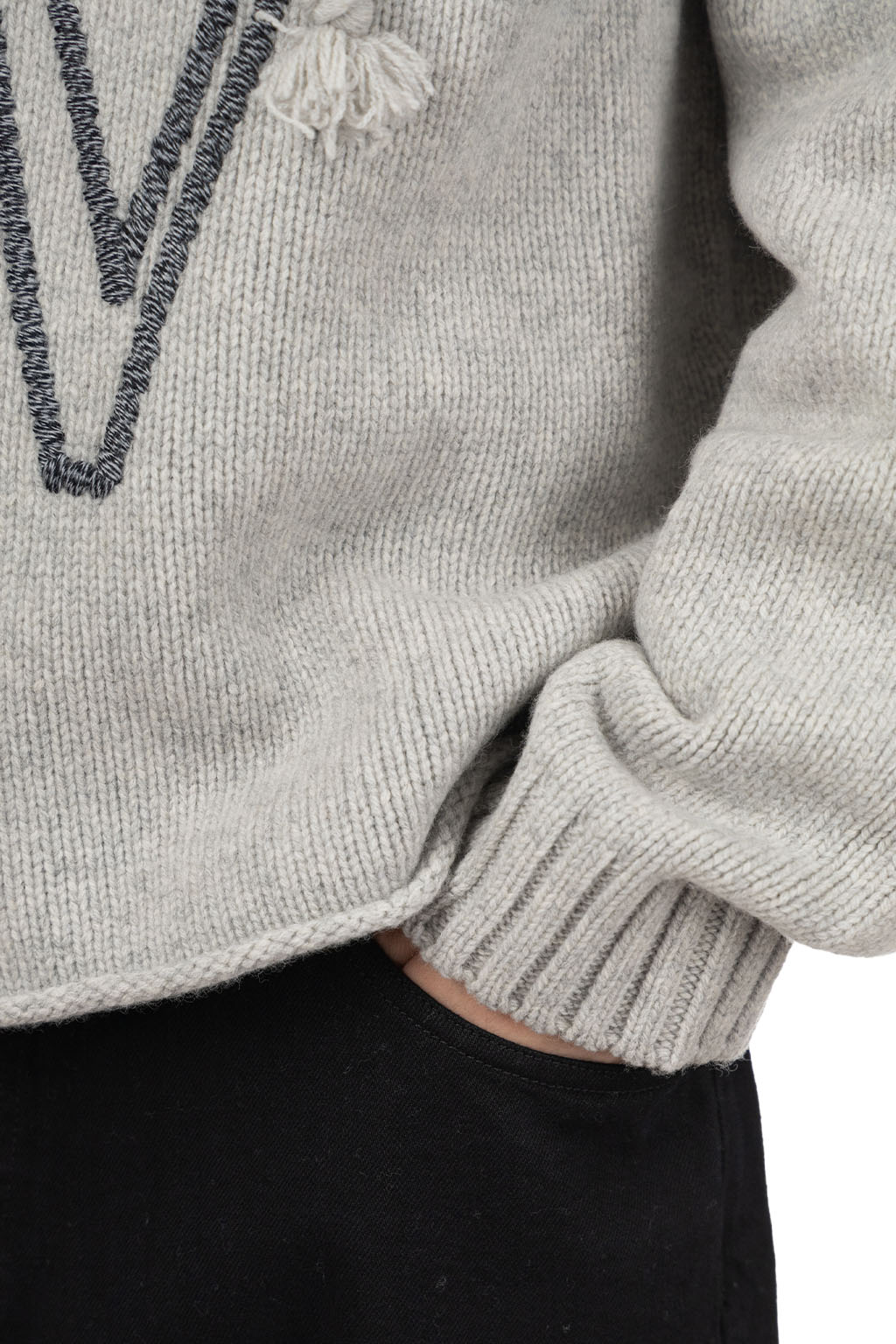 JW Anderson - Anchor Emroidery Zipped Hoodie -Light Grey Melange